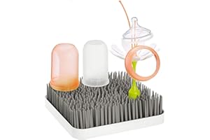Boon Grass Plastic Drying Rack - Modern Countertop Baby Bottle Organizer - 9.75 x 9.88 x 3.0 inches - Gray