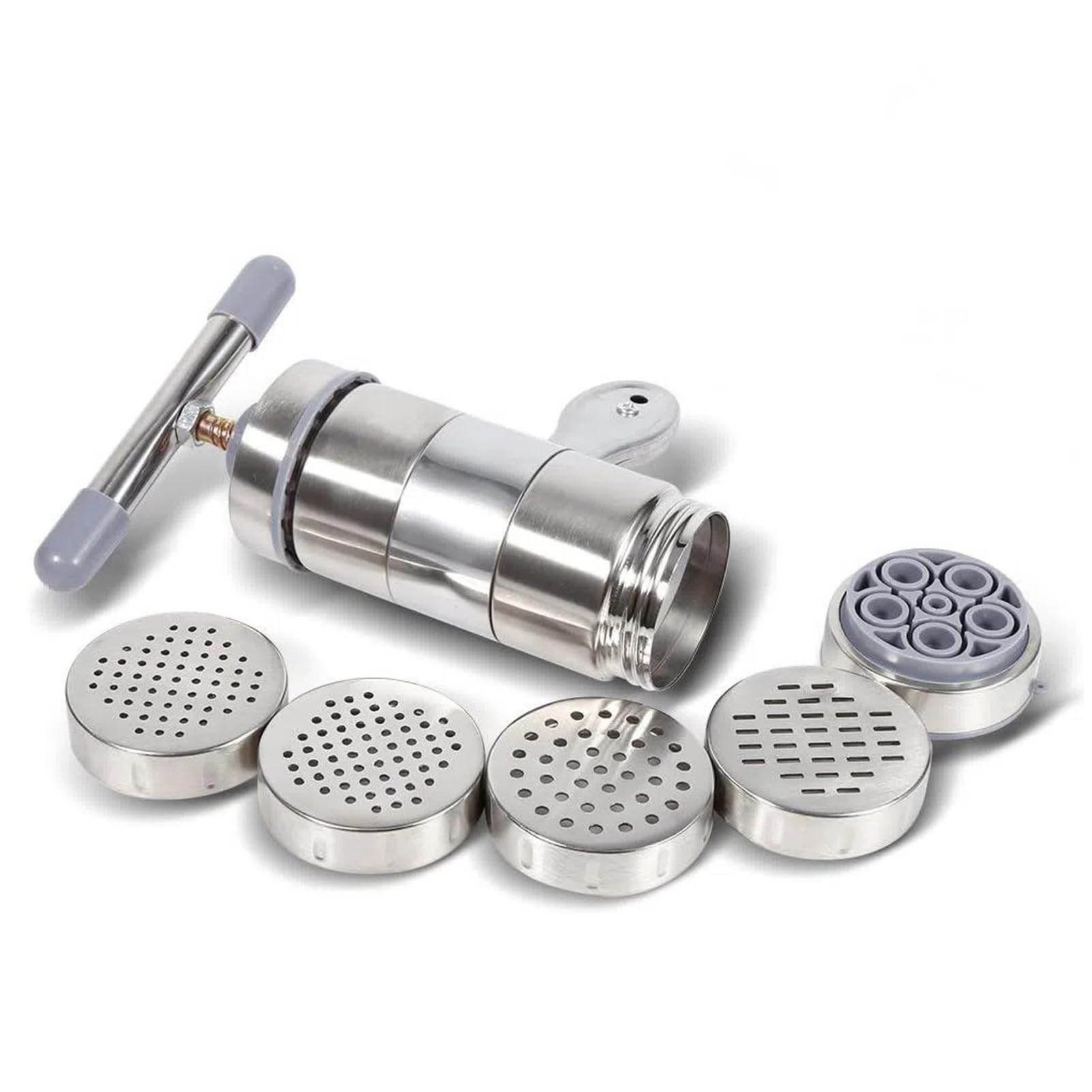 Manual Stainless Steel Noodle Maker Machine with 5 Heads - Portable Pasta Press for Homemade Noodles and Juice Extraction