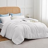 CozyLux White Queen Comforter Set, 3 Pieces Solid Breathable Quilted Boho Style Bedding Sets, Luxury Fluffy Soft Bed Set with Down Alternative Comforter for All Season (1 Comforter & 2 Pillowcases)