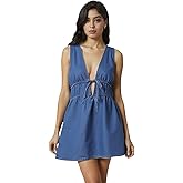 winkbay Women's Tie Front Mini Denim Dress Deep V Neck Sleeveless Y2k Jean Dresses