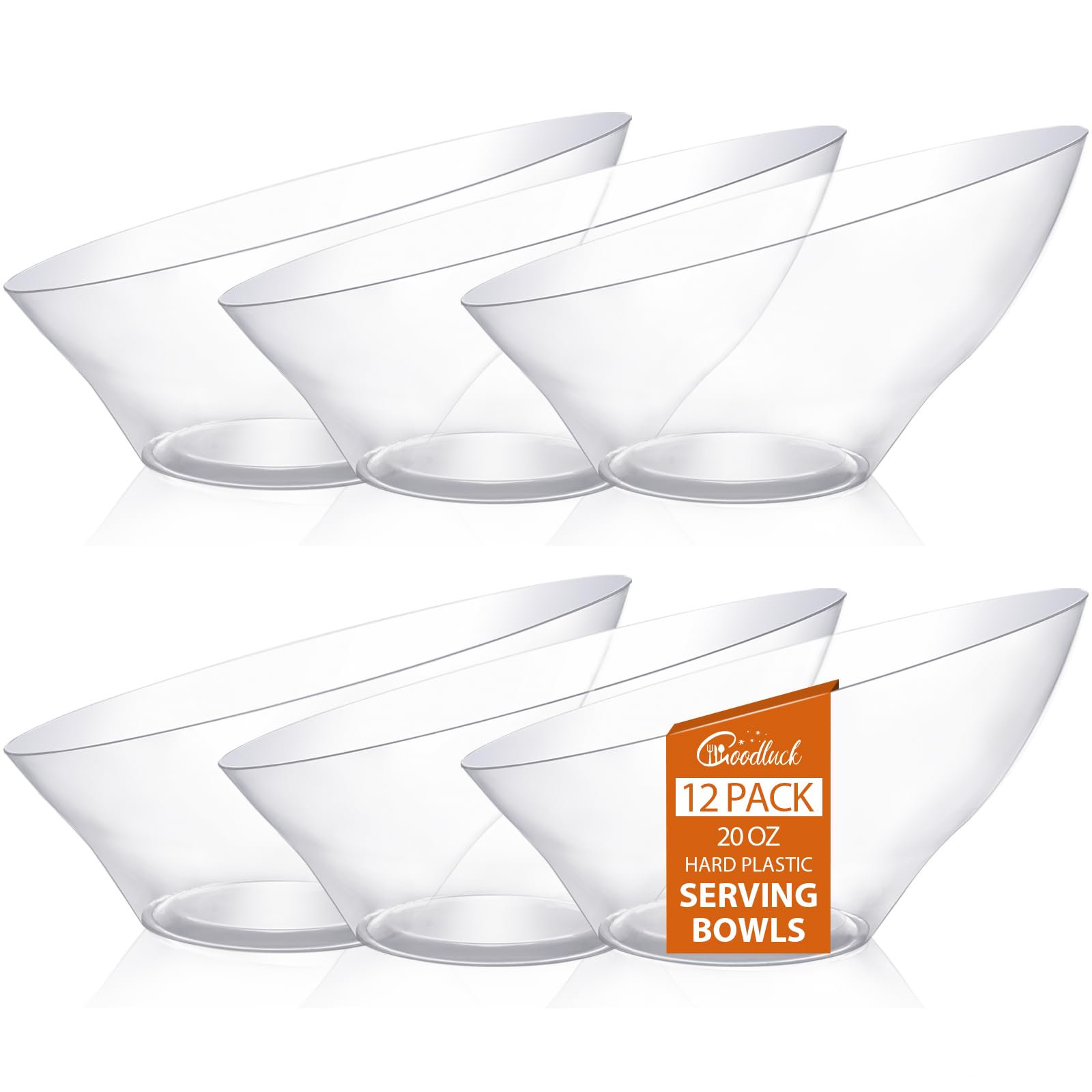 Photo 1 of Goodluck 12 Pack Clear Plastic Serving Bowls for Party - 20 OZ Angled Disposable Serving Bowls for Wedding Party Chip, Candy, Salad & Fruit