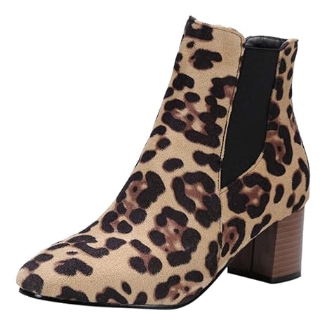 MYMYG Boots Mode Chelsea Boots Frauen Leopard Printed Schuhe Kurze Plüsch Stiefel Hochhackige Stiefeletten Wildleder Kurzscha
