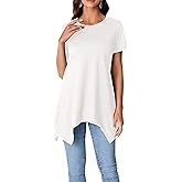 LYANER Women's Crewneck Short Sleeve Tunic Top Loose Flowy Irregular Hem Blouse
