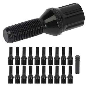 ROADFAR Wheel Lug Bolts Screw 12x1.25 20 Set Black Shank Length 28mm with 2 Key fit for Fiat 500X Jeep Cherokee Jeep Renegade