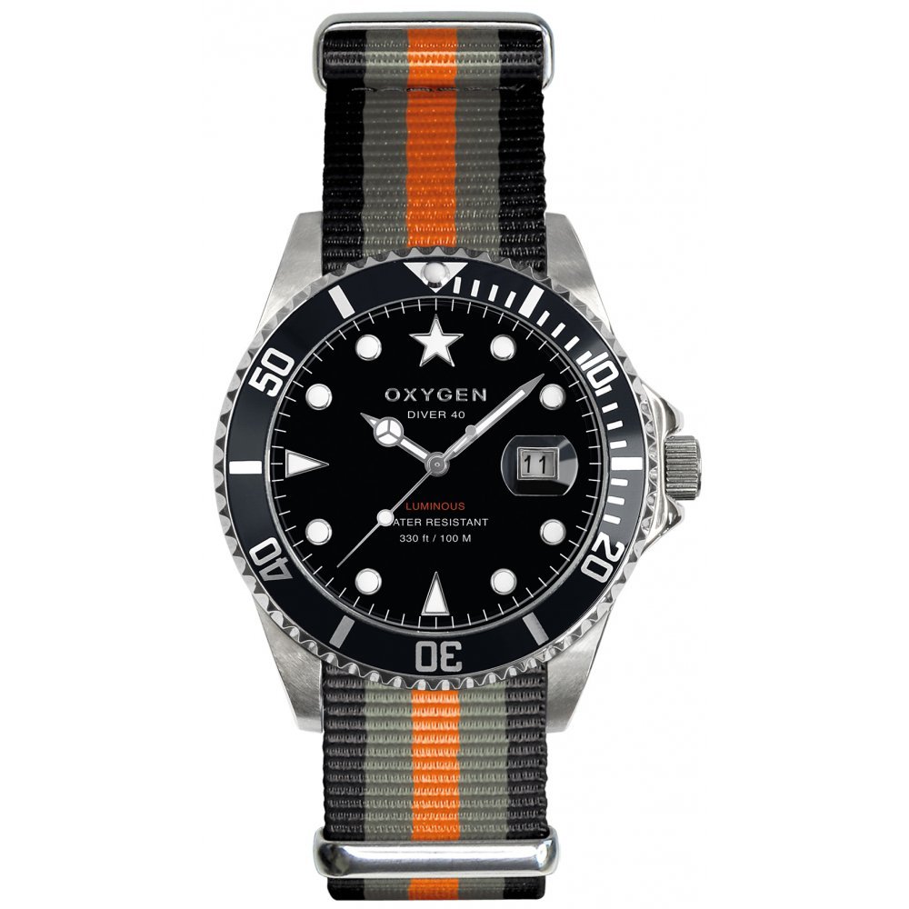 Oxygen Amsterdam 40 Unisex Quartz Watch with Black Dial Analogue Display and Multicolour Nylon Strap