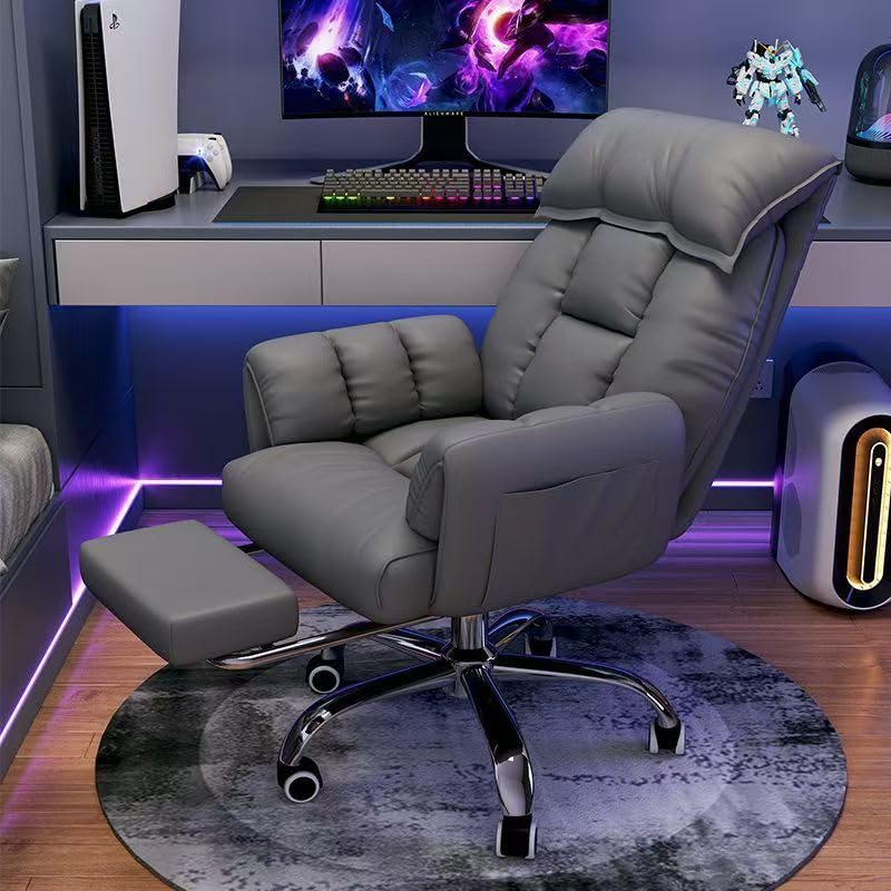 Office Chair with Footrest Comfy Computer Desk Chair Adjustable Tilt Home Office Desk Chairs High Back Recliner Video Gaming Chair Height Adjustable for Home Bedroom Study Office (Grey)