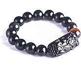 TTXSHYH Black Obsidian Bracelet,Feng Shui Black Obsidian Wealth Bracelet for Women Men Stretch Obsidian Bracelet Bangle with Pixiu Tiger Eye Stone Attract Wealth Money and Good Luck