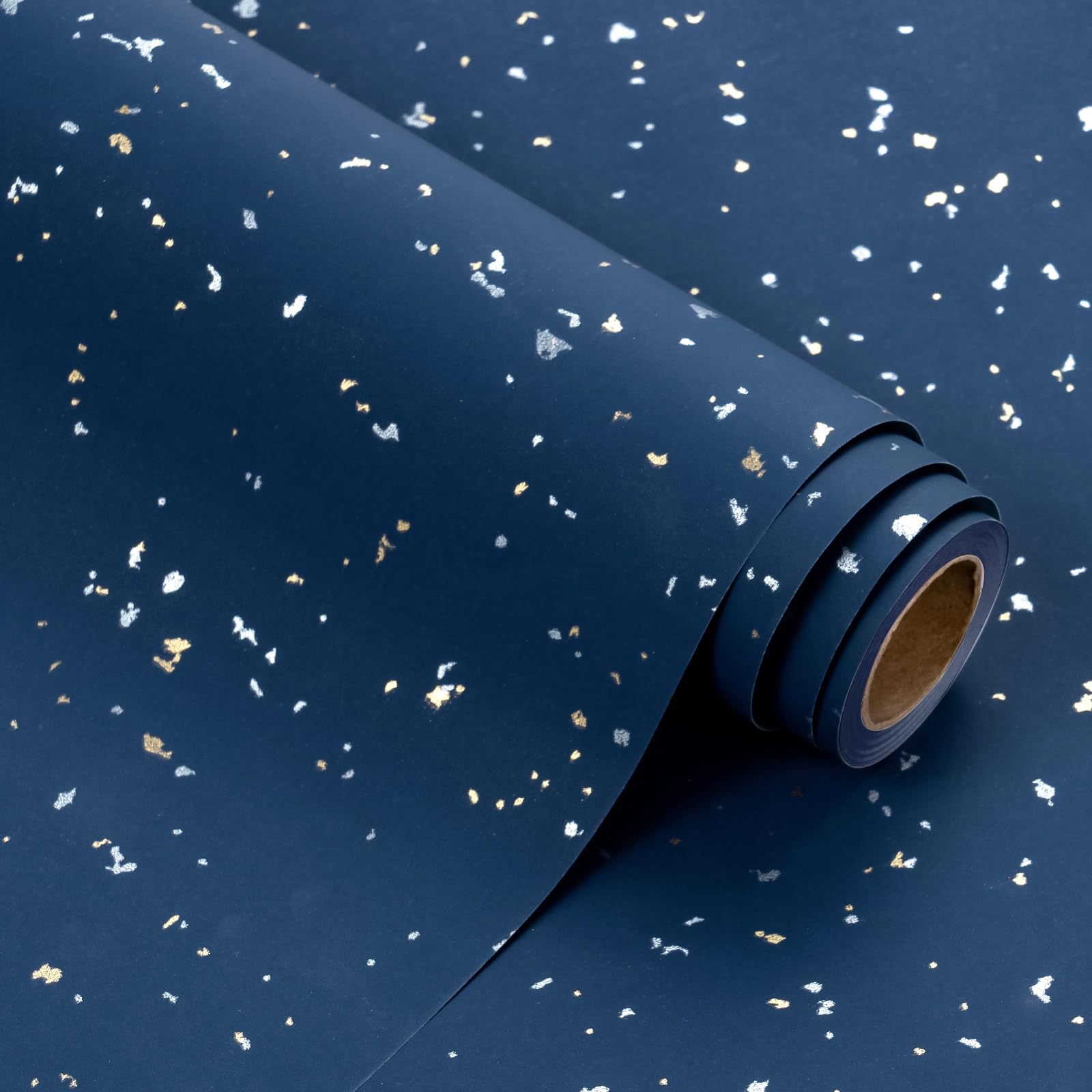 Photo 1 of WRAPAHOLIC Navy Blue Wrapping Paper Roll - Mini Roll - 17 Inch x 16.5 Feet - Navy Blue Gold Design with Silky Touch Perfect for Birthday, Wedding, Baby Shower, Holiday