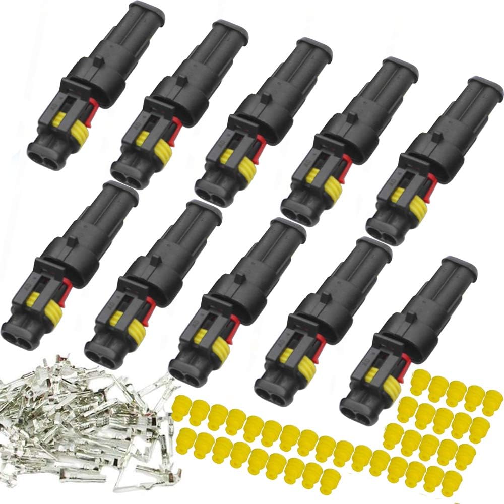 YETOR 2 pin connector kit,car way Waterproof Connector, 10 Kit Auto Electrical