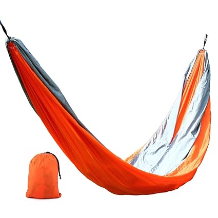 Gray,Orange,#2 : Generic Beach Yard, Parachute Nylon, Double Nest, Swing, Relaxing Bed, Lightweight Portable, Hanging, Hammock with, Carabiners