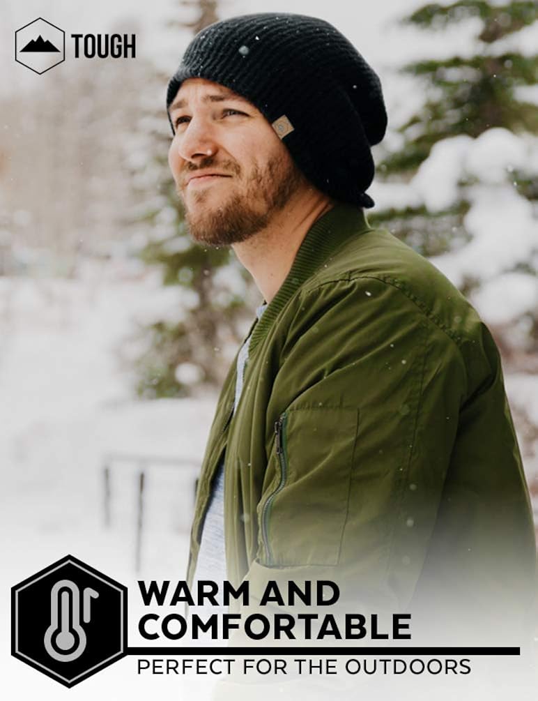 Daily Knit Beanie by Tough Headwear - Warm, Stretchy & Soft Beanie Hats for Men & Women - Year Round Comfort - Serious Beanies for Serious Style Black OSFA: Clothing