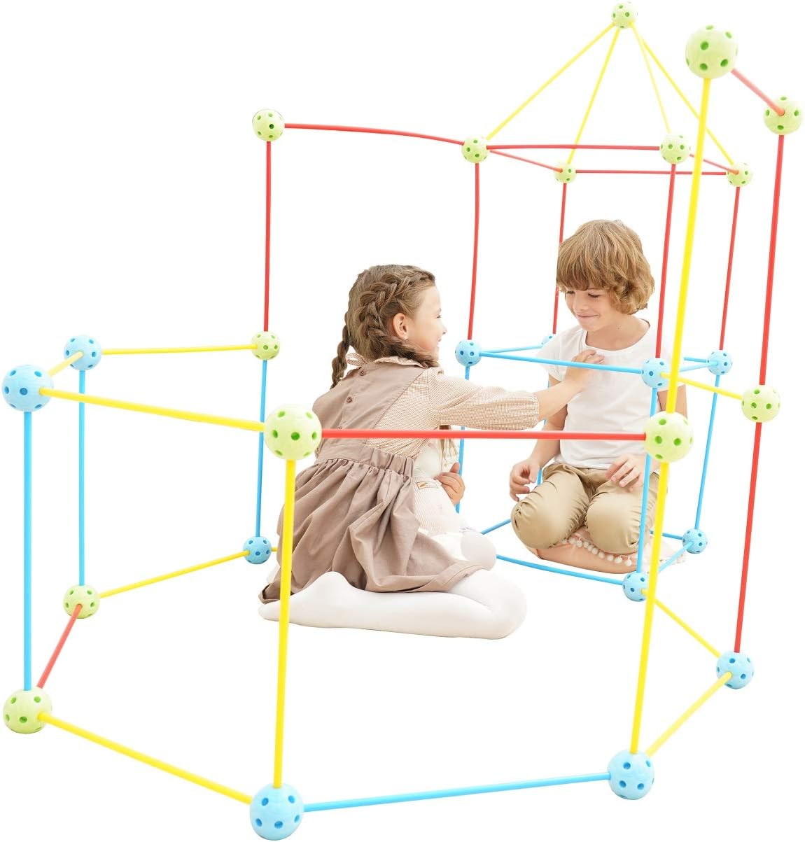 Amazon Com 77 Pieces Flexible Construction Fort Win Sports Building Kit For Kids Builder Gift Kids Build Castles Tunnels Tents Rocket And Play Kit Boys And Girls Gift Fun Birthday Sleepover Toy Toys Games