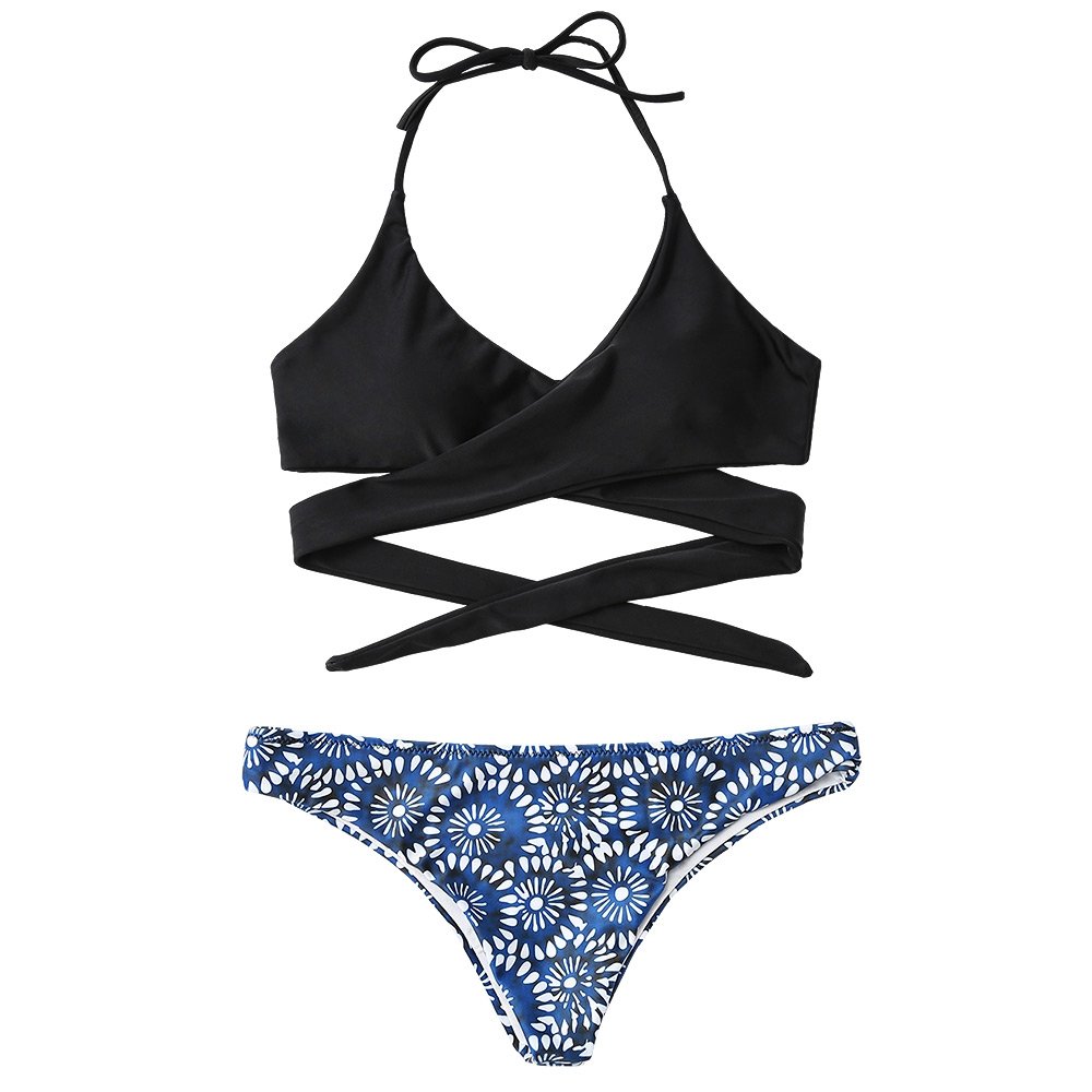 hannea boho wrap bikini top and printed bottoms