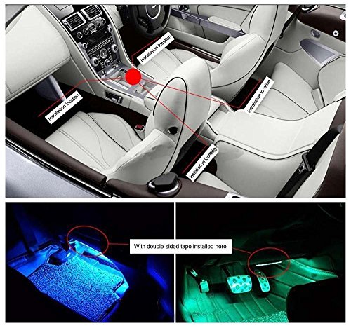 Car LED strip light, RGB 4pcs 48LED Multicolor Music Car Interior Lights Under Dash Lighting waterproof Kit with Sound Active Function and Wireless Remote Control,USB, DC 12V