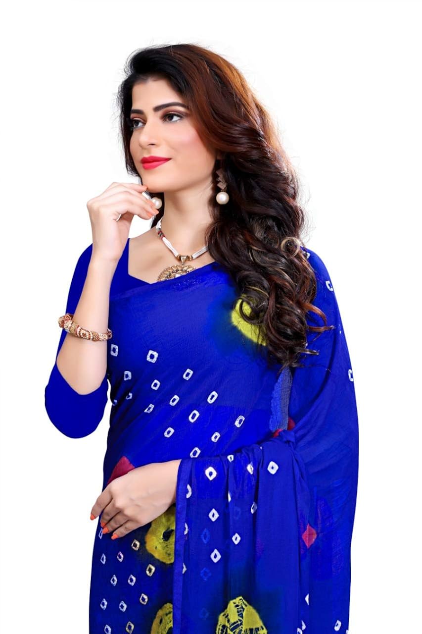amyaa fashion women's chiffon saree with blouse piece (amyaa blue saree)