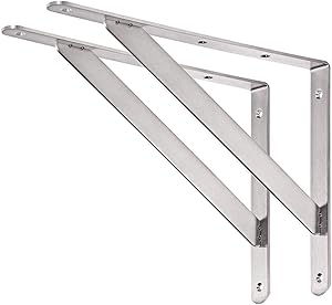 CUZURLUV Shelf Bracket, 16” Max Load: 550 lb Heavy Duty Stainless Steel Bracket for Table Bench, Space Saving DIY Bracket, Pack of 2