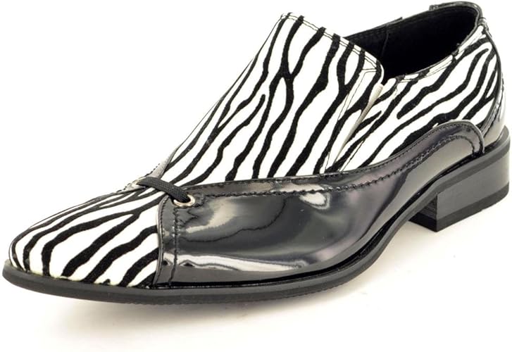 Mens Leather Lined Pointed Winkle Pickers Striped Zebra Print Shoes