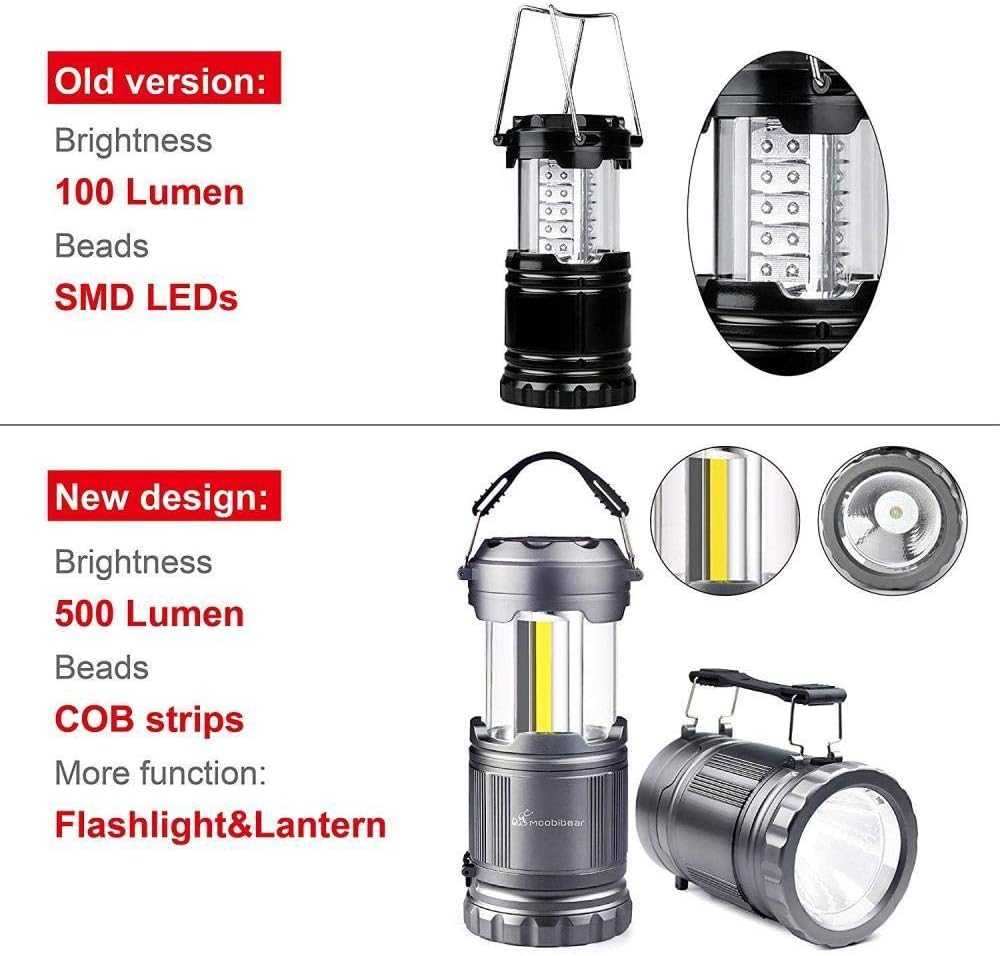 LED Camping Lantern Flashlight Combo - Moobibear 2 in 1 Battery Powered Emergency Light Portable Collapsible Camp Lamp for Camping Power Outage Hiking Indoor Outdoor 2 Pack: Clothing