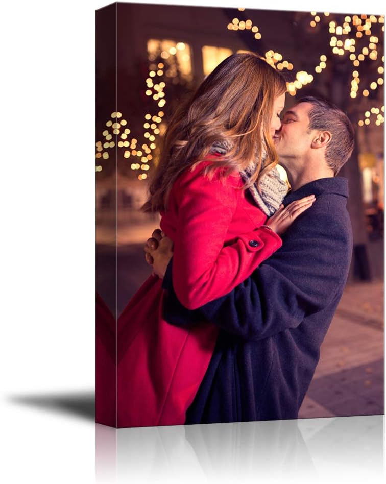SIGNFORD Custom Canvas Prints, Lovely Couple Personalized Poster Wall Art with Your Photos Wood Frame Digitally Printed - 36"x24"