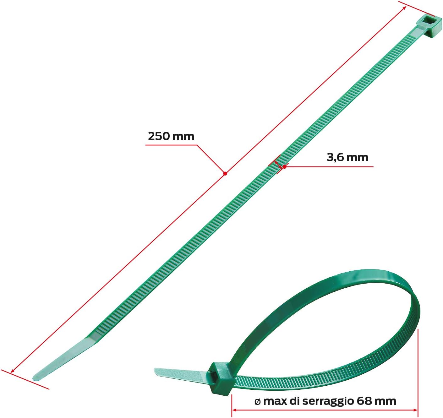 Valex Green Cable Ties, 1201050, Dimensioni 250mm x3,6mm - Image 4