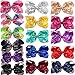 DeD 16 Pieces 8 Inch Large Sequin Hair Bows with Clips Sparly Rainbow Bow Hair Barrettes for Toddlers Kids Children Teens