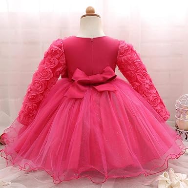 Newborn Baby Kids Girl Long Sleeve Princess Dress Party Wedding Pageant Gown