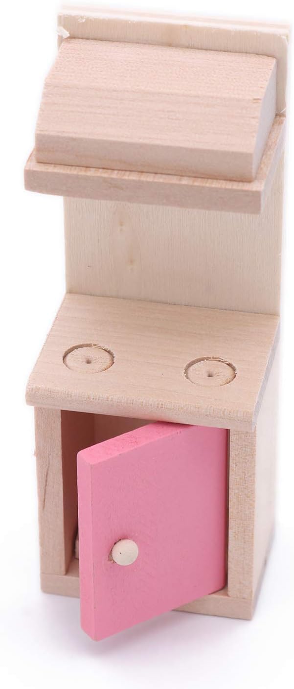 POFET Wooden Doll House Furniture Set Toy for Baby Kids Children Fridge Sink Cupboard Stove Washing Machine Kitchen Room - Image 5
