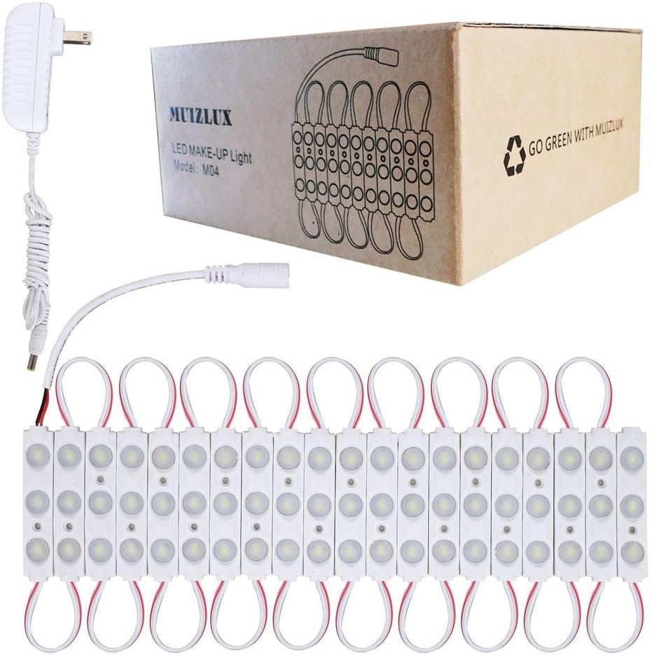 Muizlux Bright LED Makeup Vanity Mirror Cosmetic Flexible Light Kits 9.8 FT for Dressing Table Mirror ,Bathroom ,Under Cabinet , with Remote Cotroller and Power Supply Plug ON//OFF Switch 5500K White
