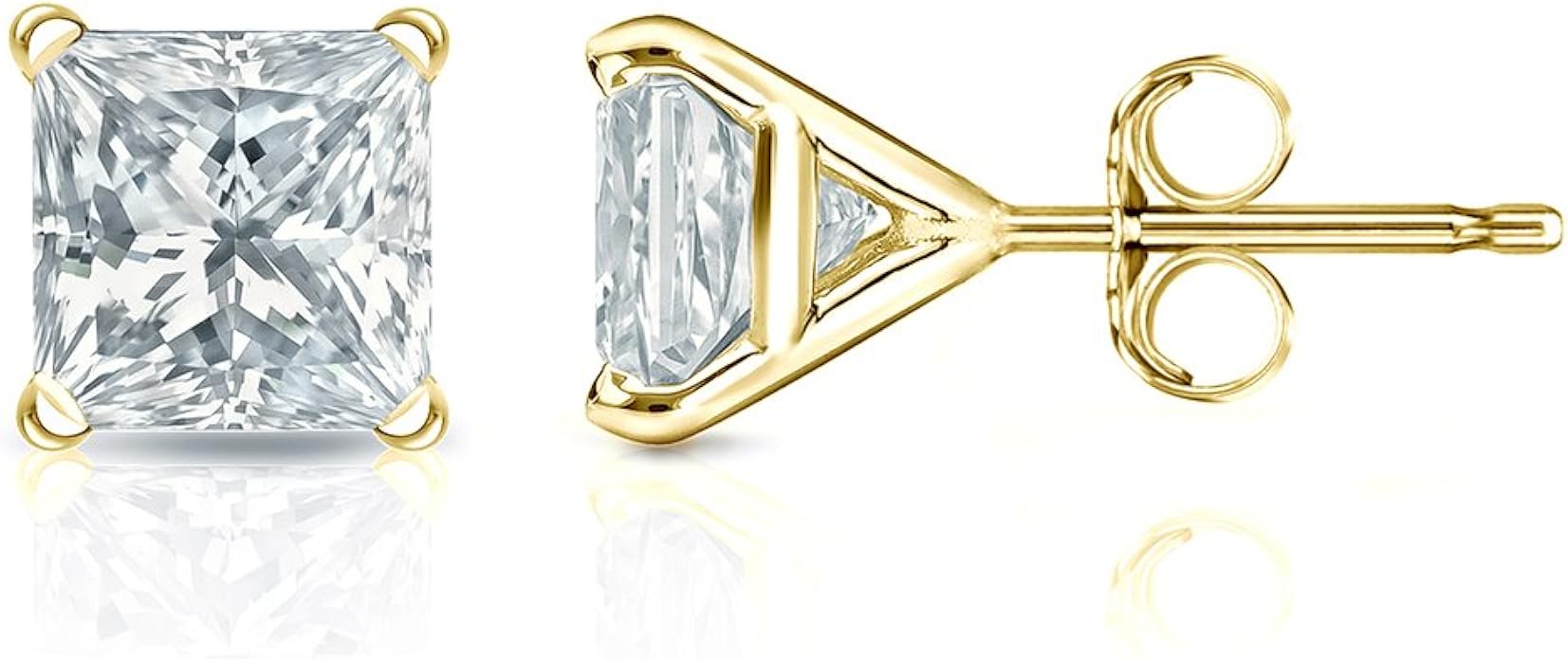 14k Yellow Gold PrincessCut Diamond Stud Earrings Martini