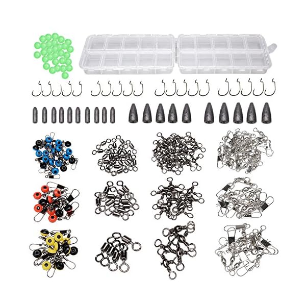 PLUSINNO-Fishing-Accessories-Kit-241-Pcs-Including-Hooks-Bullet-Weights-Sinker-Rolling-Barrel-Bearing-Swivels-Connector-Fishing-Line-Beads-Fishing-Accessories-Set-With-Tackle-Box PLUSINNO-Fishing-Accessories-Kit-241-Pcs-Including-Hooks-Bullet-Weights-Sinker-Rolling-Barrel-Bearing-Swivels-Connector-Fishing-Line-Beads-Fishing-Accessories-Set-With-Tackle-Box