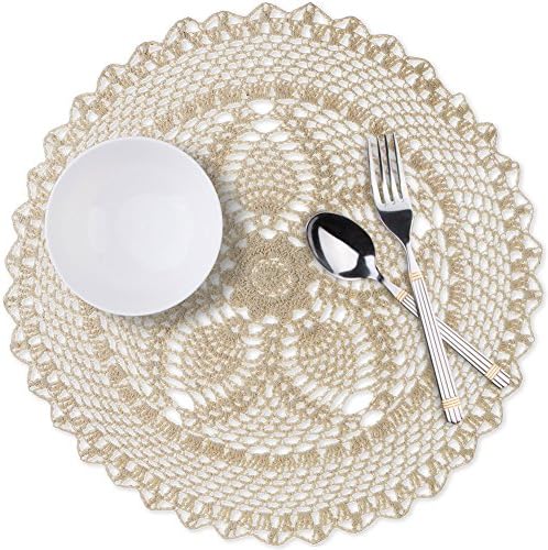 Place Mat Doily, MANLEHOM Heat Resistant Rustic Circle Table Mat 15" Beige