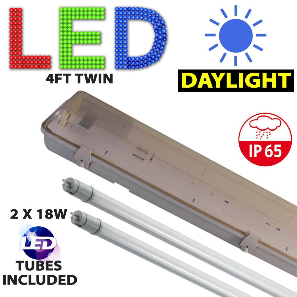 4FT Twin LED 2 X 18W Non Corrosive Weatherproof Fluorescent Light IP65