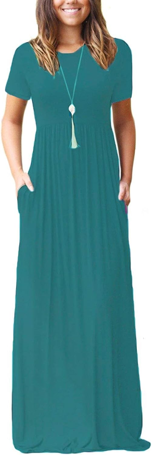 VIISHOW Women's Short Sleeve Loose Plain Maxi Dresses Casual Long Dresses with Pockets