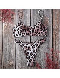 Bikini sexy de dos piezas con estampado de leopardo y parte inferior con diseño de triángulo, con tanga