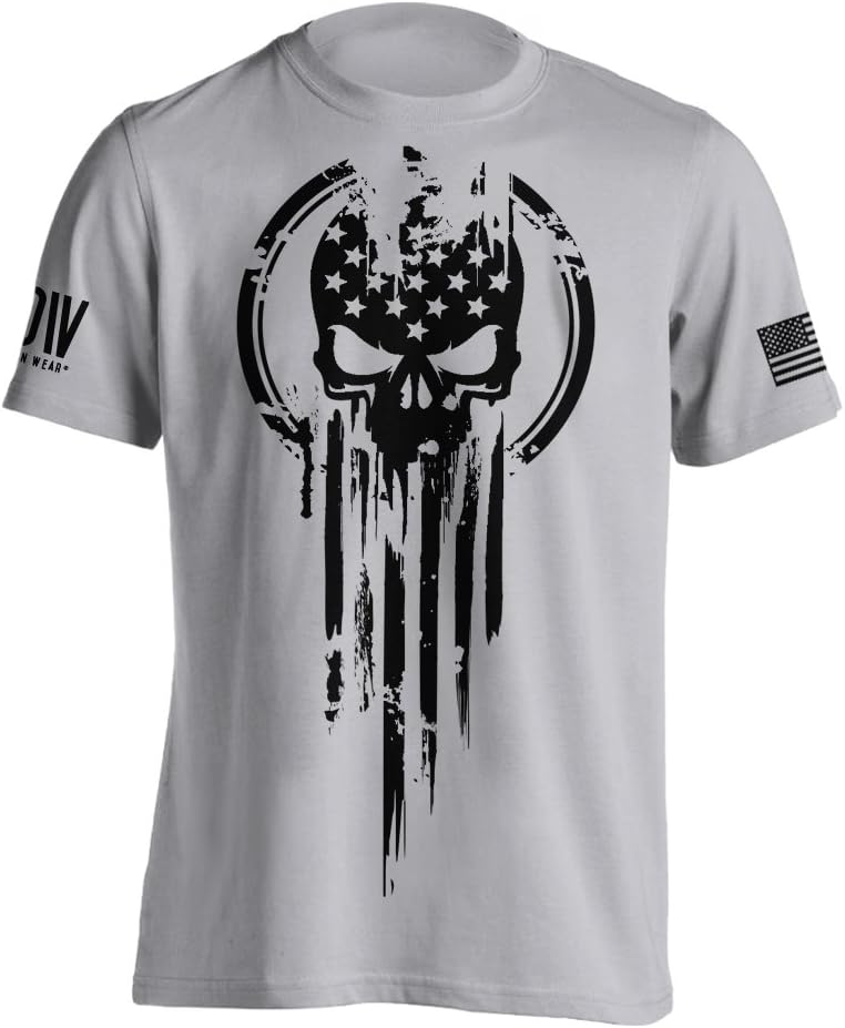Dion WearAmerican Warrior Graphic Skull Military Men's T-Shirt