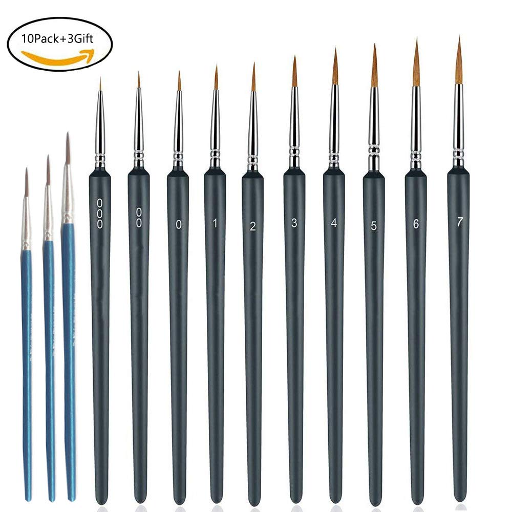 SmileStar Détail Pinceau, 10 pcs Peinture Pinceaux Acrylique avec 3pcs Cadeau pour la Peinture à L\'aquarelle Gouache et Acrylique,Ldéal pour des détails Minutieux et Finition (Style 1)
