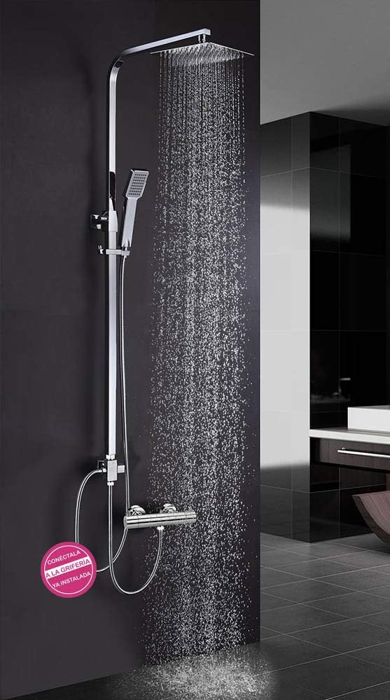 Kibath 496021 Extra Flat Square Shower Column without Taps Made of Brass with Gloss Chrome Finish