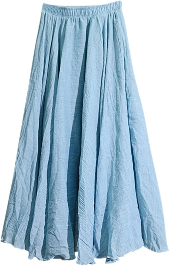Ezcosplay Women Bohemian Cotton Linen Double Layer Elastic Waist Long Maxi Skirt at  Women’s Clothing store