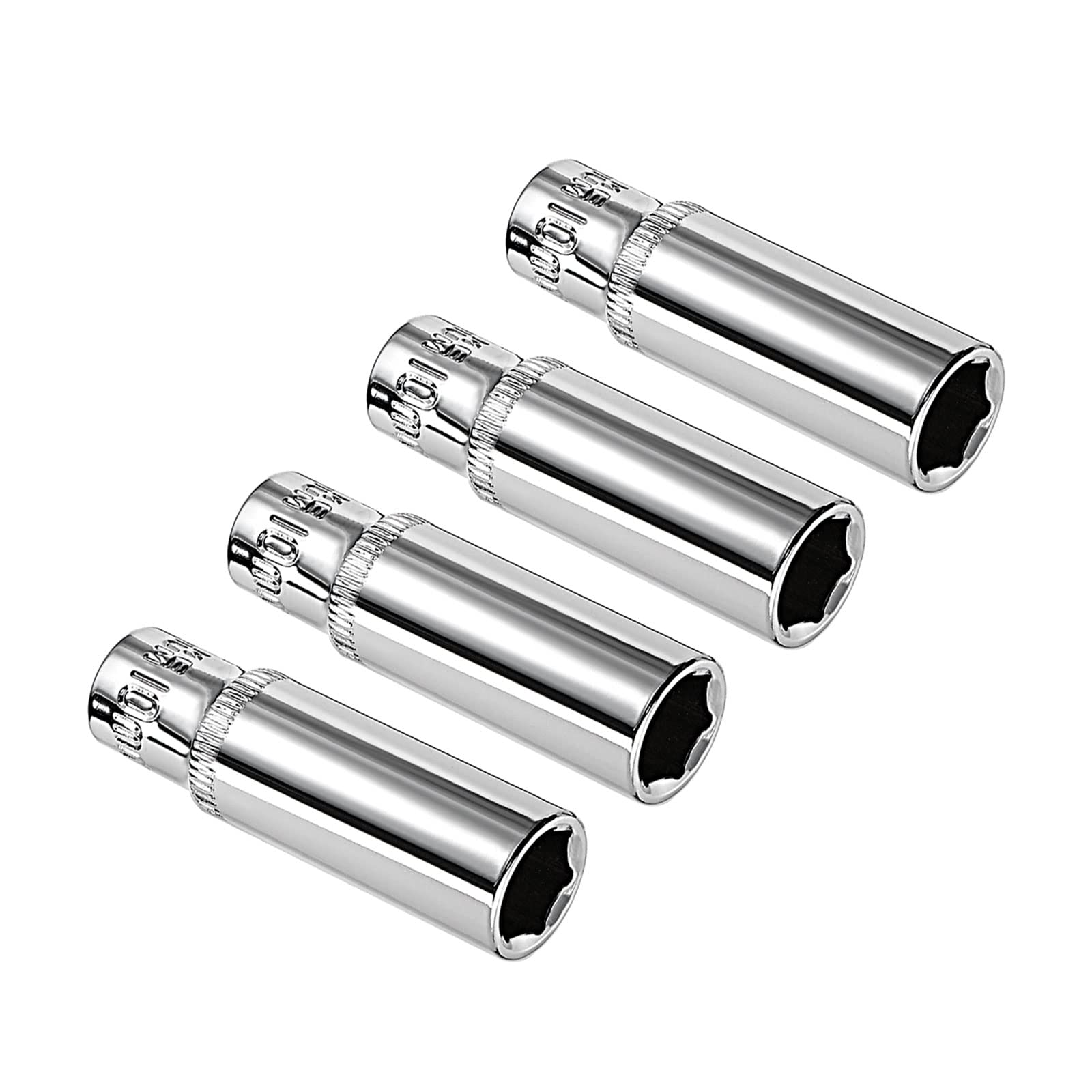 Kozelo 4pcs 6 Point Deep Socket - [1/4 Inch x 10mm] Square Drive for Car Mechanical Equipment Repair Use, CR-V Steel Metric Sizes