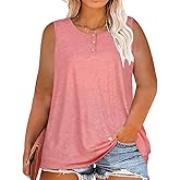 Womens Plus Size Tops Summer Sleeveless Loose Fit Button Down Tanks Top Blouse Shirts