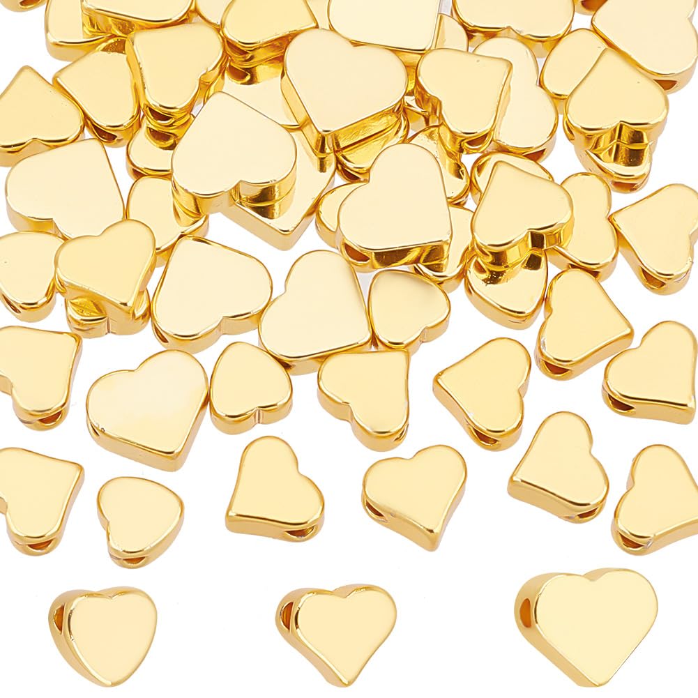 PH PandaHall 60Pcs 18K Gold Plated Heart Beads, 3 Sizes Love Beads Heart Charms Metal Spacers Bead for Wedding Jewellery Making Bracelet Necklace Earring Mother's Day Valentine