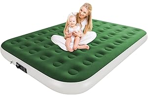 HikerSKY Queen Air Mattress with Built in Pump, Inflatable Mattress for Home, Blow up Air Bed 2 Min Quick Inflation and Deflation, Thin Velvet Top, 10'' Queen Size Green