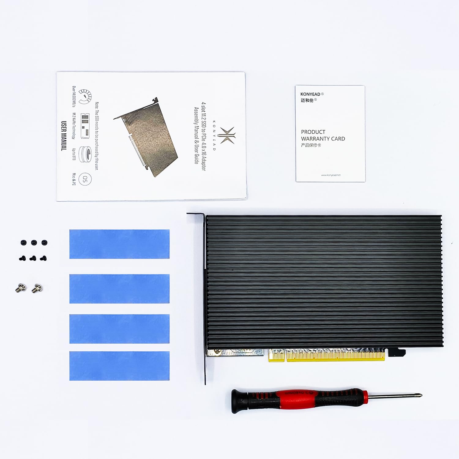 pcie4.0 x16 to m.2 m-Key nvme x 4 ssd Expansion Card with Heatsink，Supports 4 NVMe M.2 2280 up to 256Gbps，M2 Adapter Card 2280 Driver Free. Bifurcation Required…
