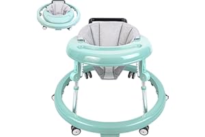 GODMY Baby Walker, 9-Gear Height Adjustable Baby Walker with Wheels, Foldable Infant Toddler Walker with Foot Pads, Baby Walkers and Activity Center, Baby Walkers for Baby Boys and Baby Girls 6-24 Months