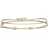 BriLove Dainty Elegant 925 Sterling Silver Cubic Zirconia 2 Layer Birthstone Bracelets for Women,Six Emerald Cut Tennis Bracelet Birthday Prom Gifts Jewelry