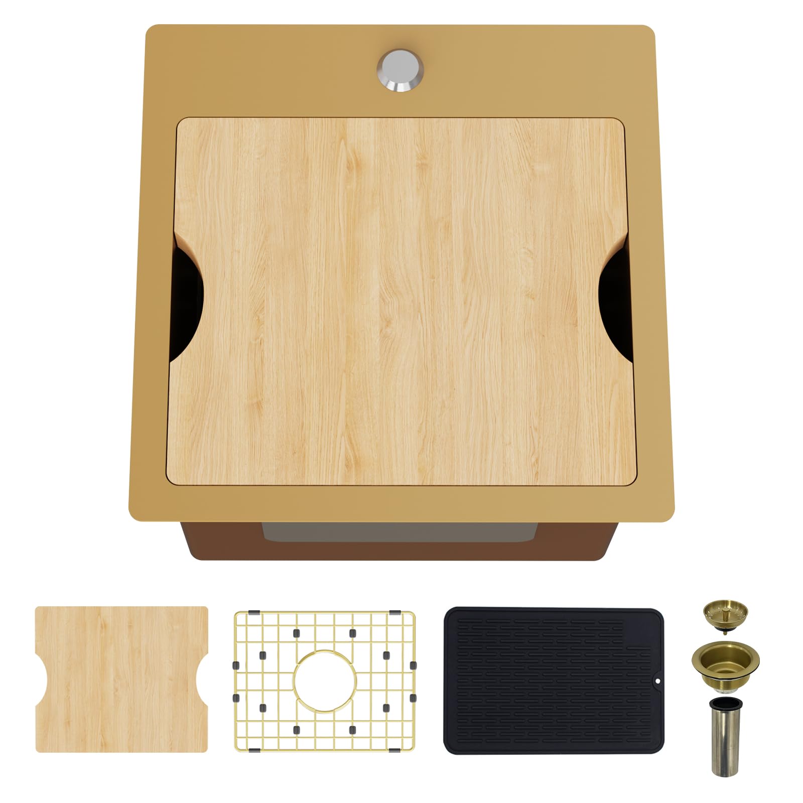 Photo 1 of ** similar **Gold Kitchen & Bar Sink Workstation, 15"x15" Stainless Steel Drop In Single Bowl Small Kitchen And Bar Sink Workstation With Gold-tone Accessories Add Stylish And Luxurious Look For Kitchens