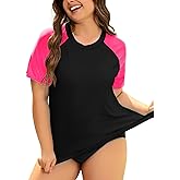 COOTRY Womens Plus Size Rash Guard Short Sleeve Swim Shirt UPF 50+ Sun Protection Swimsuit Top
