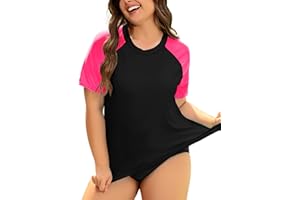 COOTRY Womens Plus Size Rash Guard Short Sleeve Swim Shirt UPF 50+ Sun Protection Swim Top