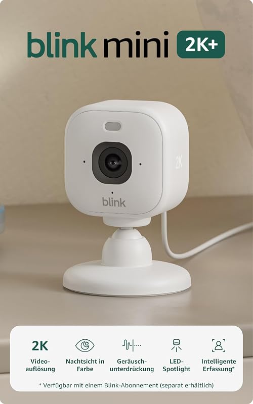 Mini 2K+ (neueste Generation), Sicherheitskamera mit Netzstecker für zuhause, 2K-Videoauflösung, 4-fach-Zoom, Nachtsicht in Farbe, 2 Kameras – Weiß