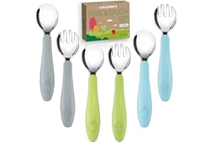 CHILLOUT LIFE Toddler Utensils, Kids Silverware with Silicone Handle, Stainless Steel Metal Toddler Forks and Spoons Safe Baby Cutlery Set for Self Feeding BPA Free Dishwasher Safe